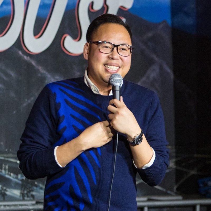 Nico Santos on stage at a Cool Beans Comedy show.